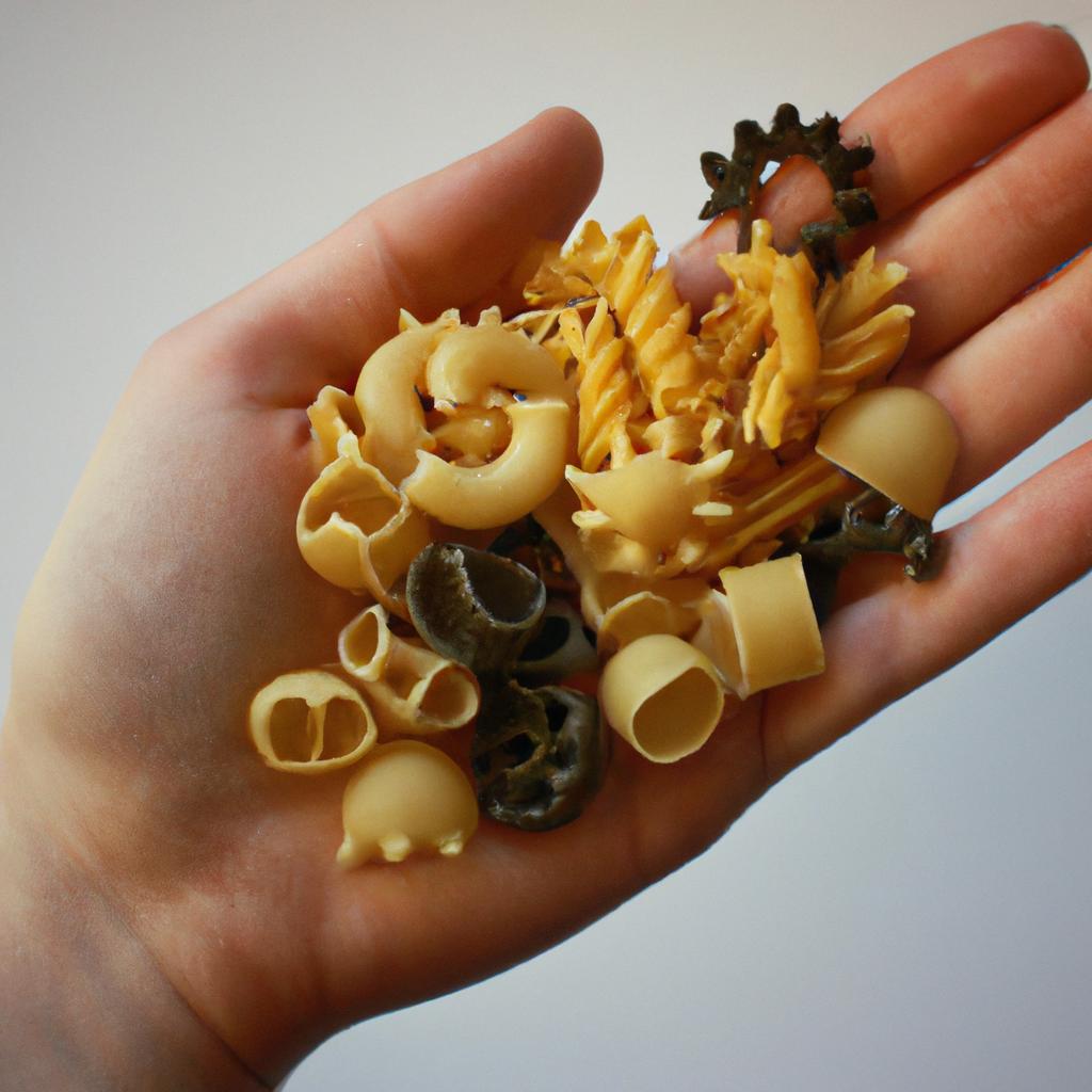 Person holding various pasta shapes