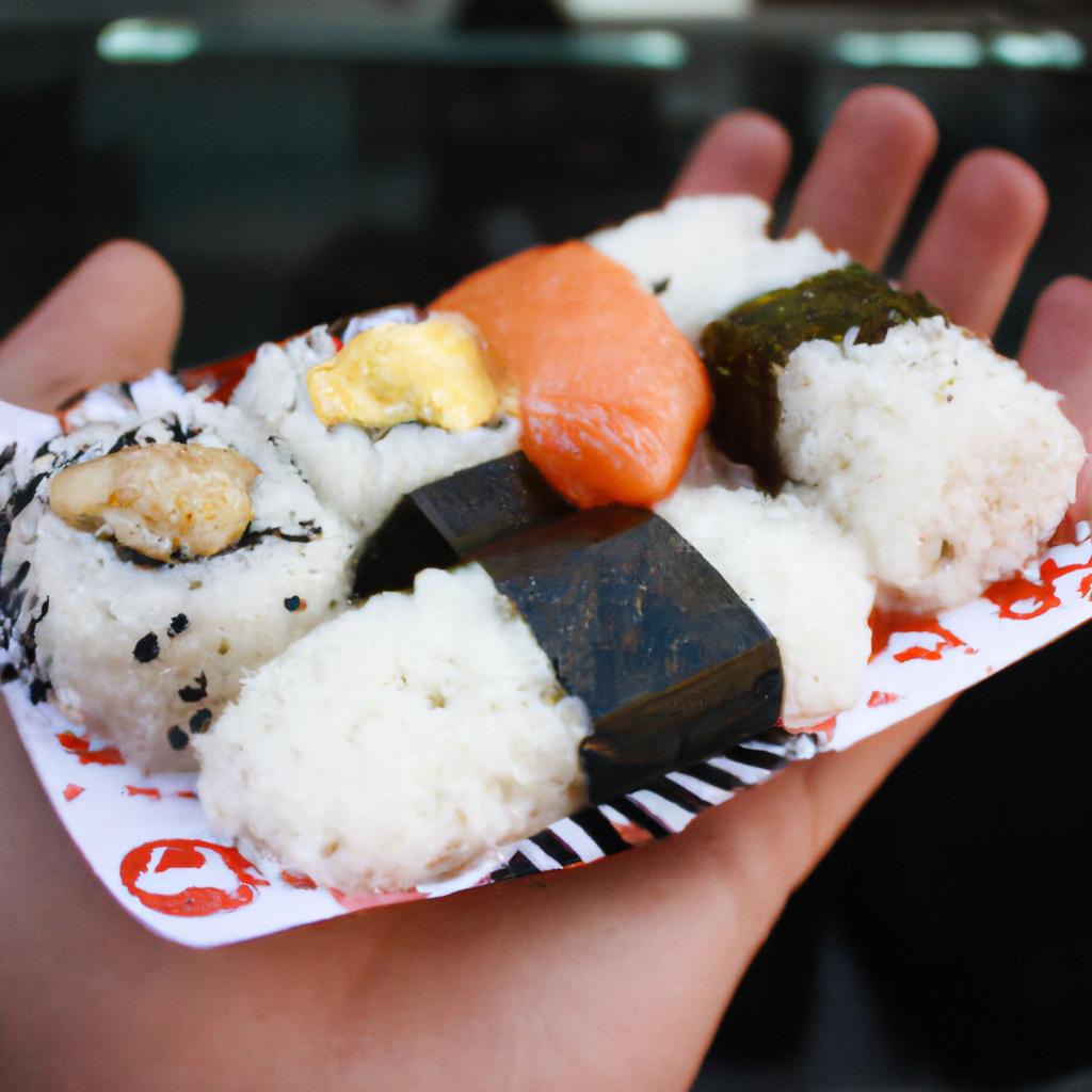 Person holding sushi rice samples